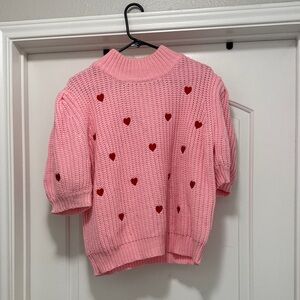 English Factory Pink Sweater with Red Heart Accents